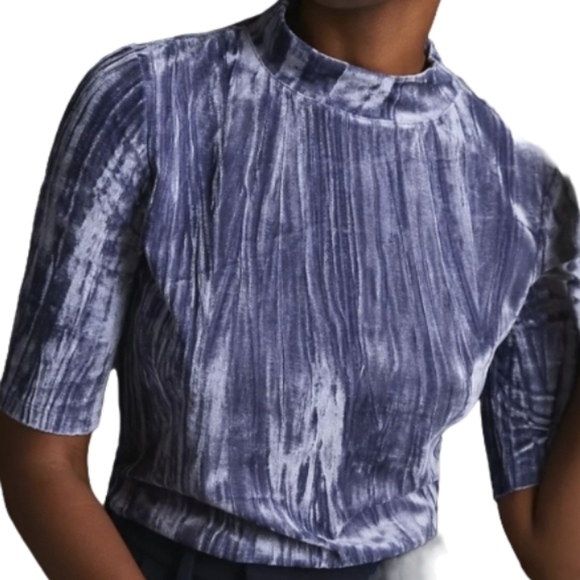 Anthropologie Pilcro NWT Womans Crushed Velveteen Mock Neck Top in Slate Size XS - Picture 1 of 13